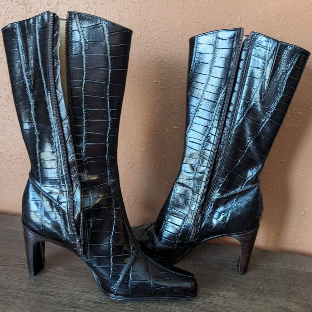 Antonio Melani Croc Embossed Knee High Leather Boots - 7M - Good Used Condition